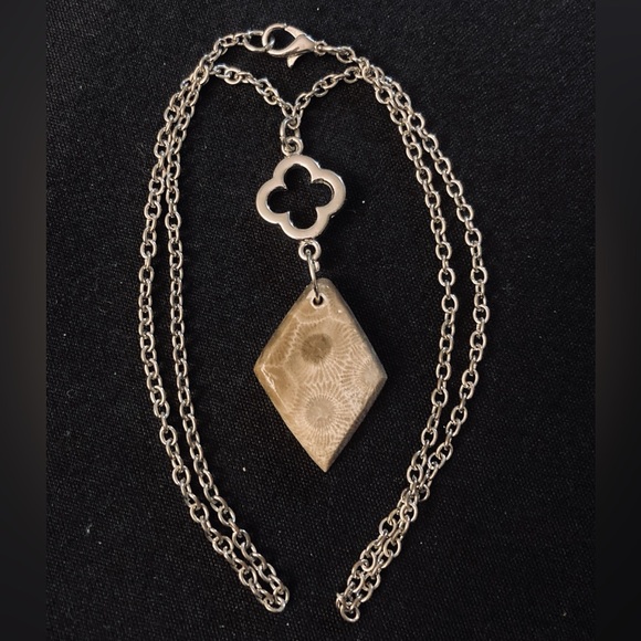 Petoskey Stone Diamond ♦️ Shaped Necklace - Picture 6 of 12
